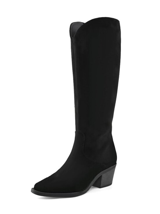 Shoes - 🆕 Knee High Boots for Women Cowboy Suede Pointed Toe Tall Mid Stacked Chunky